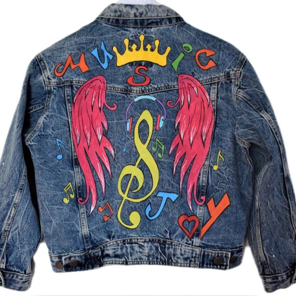Girls Jean Jacket Oversized HAND PAINTED - Picture 1 of 5